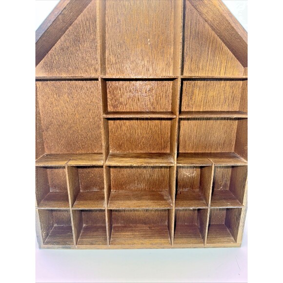 Vintage Wooden House Shaped Shadow Box/Display Shelf 18 Spaces 16.25”x13x 2” - Picture 7 of 13